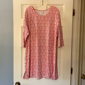 Lulu-b Cooling Travel Dress White Pink UPF 50+ Sun Protection Plus Size 1X